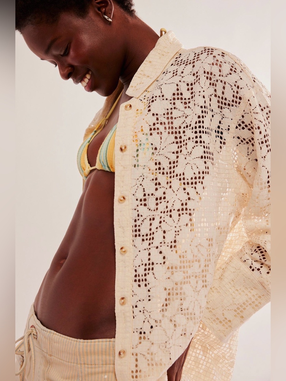 Free People In Your Dreams Lace Buttondown in Tea